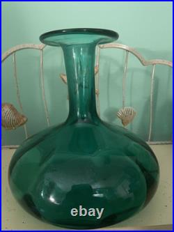Vintage 1958 Art Glass Blue Aqua Hand Blown Decanter 8 Inches Tall