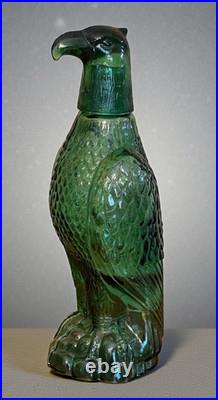 Vintage 1960's Bessi Italy Green Glass Freedom Eagle Decanter With Shot Glass