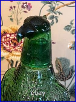 Vintage 1960's Bessi Italy Green Glass Freedom Eagle Decanter With Shot Glass