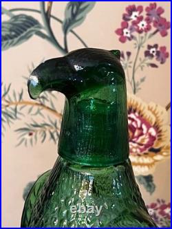 Vintage 1960's Bessi Italy Green Glass Freedom Eagle Decanter With Shot Glass