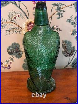 Vintage 1960's Bessi Italy Green Glass Freedom Eagle Decanter With Shot Glass