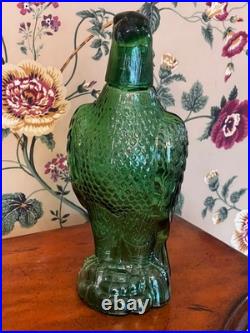Vintage 1960's Bessi Italy Green Glass Freedom Eagle Decanter With Shot Glass