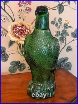Vintage 1960's Bessi Italy Green Glass Freedom Eagle Decanter With Shot Glass