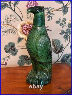 Vintage 1960's Bessi Italy Green Glass Freedom Eagle Decanter With Shot Glass