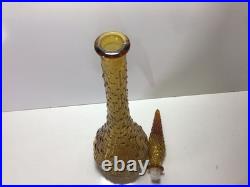 Vintage 1960's Dark Amber Italian Empoli Glass Decanter Italy Barware