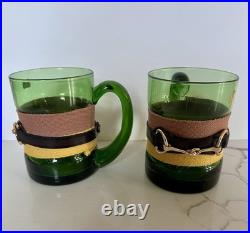 Vintage 1960's Green Glass Decanter & Glasses 3 Pc bar Set, Gold Bridle Buckle Vintage 1960's Green Glass Decanter & Glasses 3 Pc bar Set, Gold Bridle Buckle