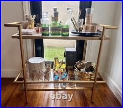 Vintage 1960's Green Glass Decanter & Glasses 3 Pc bar Set, Gold Bridle Buckle