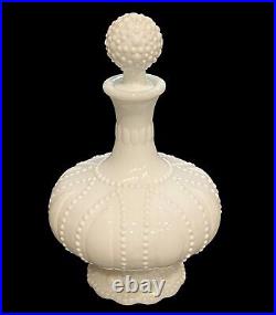 Vintage 1960's Italian White Milk Glass Hobnail Genie Bottle Decanter With Stopper