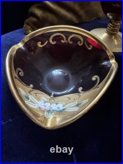 Vintage 1960's Murano Gold Leaf Ruby Decanter Hand-Painted Gold Floral Set