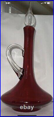 Vintage 1960's RARE Red Bischoff decanter Flame Stopper Genie EUC 18