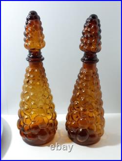 Vintage 1960s Amber Bubble Decanter Genie Bottles Set Of 2 Made In Taiwan