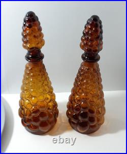 Vintage 1960s Amber Bubble Decanter Genie Bottles Set Of 2 Made In Taiwan