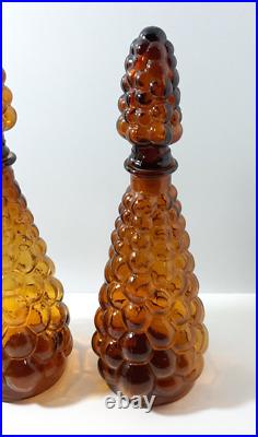 Vintage 1960s Amber Bubble Decanter Genie Bottles Set Of 2 Made In Taiwan