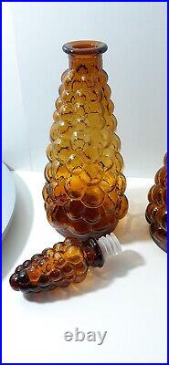 Vintage 1960s Amber Bubble Decanter Genie Bottles Set Of 2 Made In Taiwan