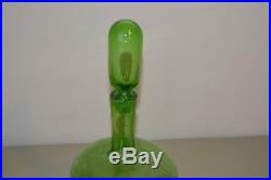 Vintage 1960s Blenko Green Crackle Glass Decanter #657 Joel Myers MCM Glass 14