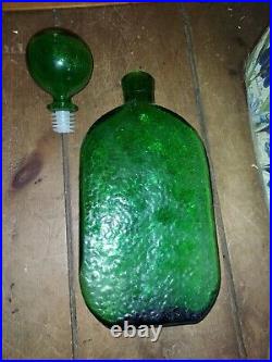 Vintage 1960s Green Glass Empoli Ressini Sunflower Wine Decanter with lid