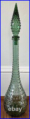 Vintage 1960s Green Hobnail Glass Decanter Genie Bottle With Stopper 22.5 MCM