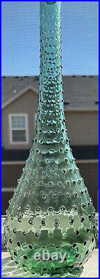 Vintage 1960s Green Hobnail Glass Decanter Genie Bottle With Stopper 22.5 MCM