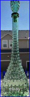 Vintage 1960s Green Hobnail Glass Decanter Genie Bottle With Stopper 22.5 MCM