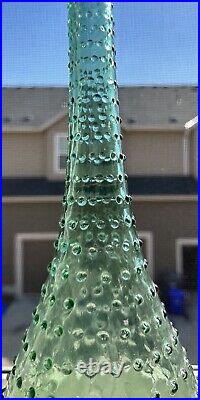 Vintage 1960s Green Hobnail Glass Decanter Genie Bottle With Stopper 22.5 MCM