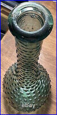 Vintage 1960s Green Hobnail Glass Decanter Genie Bottle With Stopper 22.5 MCM