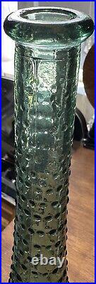 Vintage 1960s Green Hobnail Glass Decanter Genie Bottle With Stopper 22.5 MCM