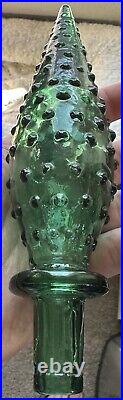 Vintage 1960s Green Hobnail Glass Decanter Genie Bottle With Stopper 22.5 MCM