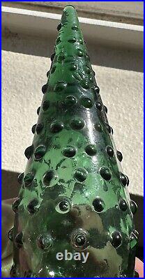 Vintage 1960s Green Hobnail Glass Decanter Genie Bottle With Stopper 22.5 MCM