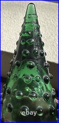 Vintage 1960s Green Hobnail Glass Decanter Genie Bottle With Stopper 22.5 MCM