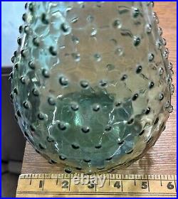 Vintage 1960s Green Hobnail Glass Decanter Genie Bottle With Stopper 22.5 MCM