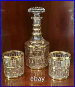 Vintage 1960s Imperial Glass Co. Shoji Decanter & 2 Glasses- Trellis Pattern