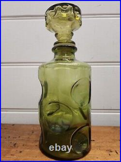 Vintage 1960s MCM Empoli Green Glass Decanter Genie Bottle Made in Italy
