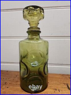 Vintage 1960s MCM Empoli Green Glass Decanter Genie Bottle Made in Italy
