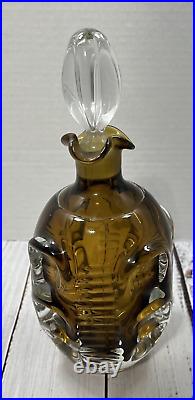 Vintage 1960s Mid-Century Pinched Glass Decanter With Glass Stopper MCM