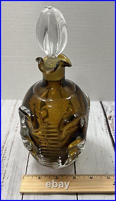 Vintage 1960s Mid-Century Pinched Glass Decanter With Glass Stopper MCM