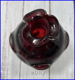 Vintage 1960s Mid-Century Pinched Glass Red Decanter With Glass Stopper MCM