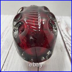 Vintage 1960s Mid-Century Pinched Glass Red Decanter With Glass Stopper MCM