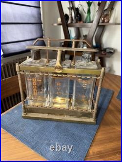 Vintage 1960s Tantalus Locking Decanter Set Bar Caddy Liquor Glass Bottles MCM