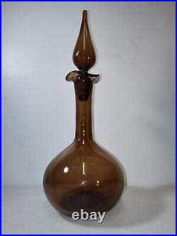 Vintage 1965 Blenko Glass Genie Bottle Decanter #37 Chestnut Rare, Hard to Find