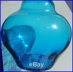 Vintage 1969 Blenko Blue Glass Bottle Decanter & Stopper
