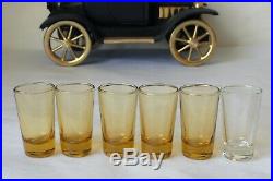 Vintage 1970's 1915 Ford Automobile Music Box Decanter with 6 Shot Glass Working