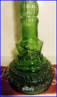 Vintage 1970's Cevin Chianti Italian Glass Green Wine Bottle Decanter 46 tall