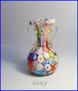 Vintage 1970s Fratelli Toso Murano Venetian Millefiori Canes Carafe Glass Vase