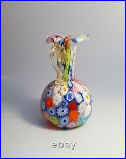 Vintage 1970s Fratelli Toso Murano Venetian Millefiori Canes Carafe Glass Vase