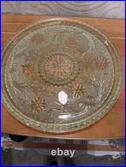 Vintage 1970s Indiana Glass Tiara Chantilly Lace Green Decanter Set