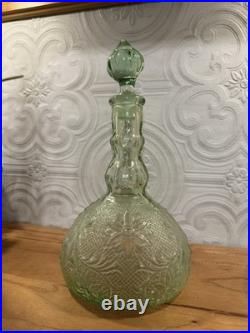 Vintage 1970s Indiana Glass Tiara Chantilly Lace Green Decanter Set