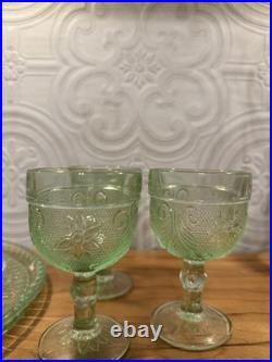 Vintage 1970s Indiana Glass Tiara Chantilly Lace Green Decanter Set