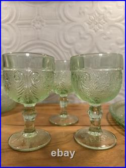 Vintage 1970s Indiana Glass Tiara Chantilly Lace Green Decanter Set