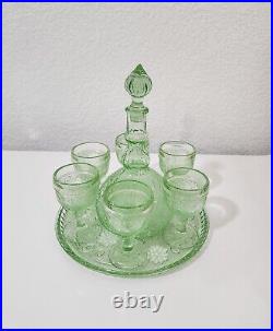 Vintage 1970s Indiana Tiara Wine Decanter 9pc Set Chantilly Green Sandwich Glass