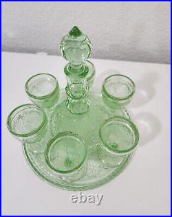 Vintage 1970s Indiana Tiara Wine Decanter 9pc Set Chantilly Green Sandwich Glass